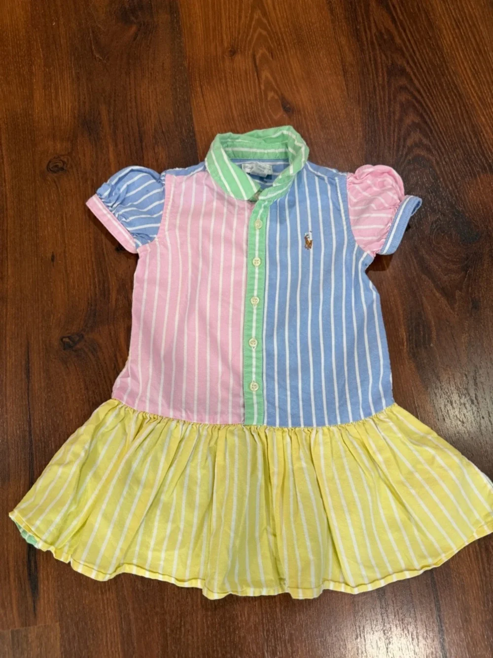 Ralph Lauren babygirl Colorful Striped  dress Sz 18m yellow pink blue